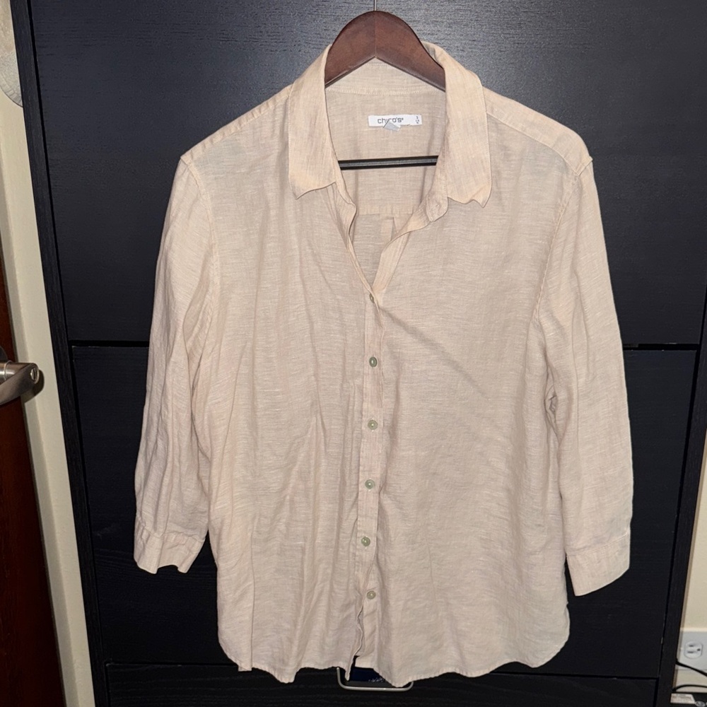 Chico's Light Beige 100% Linen Button-Up Blouse
